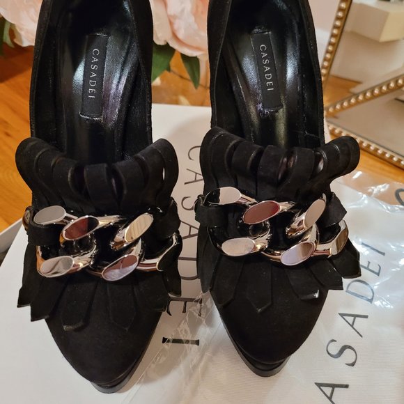 CASADEI Embellished  Platform Pumps In Black size 37 - Picture 8 of 16